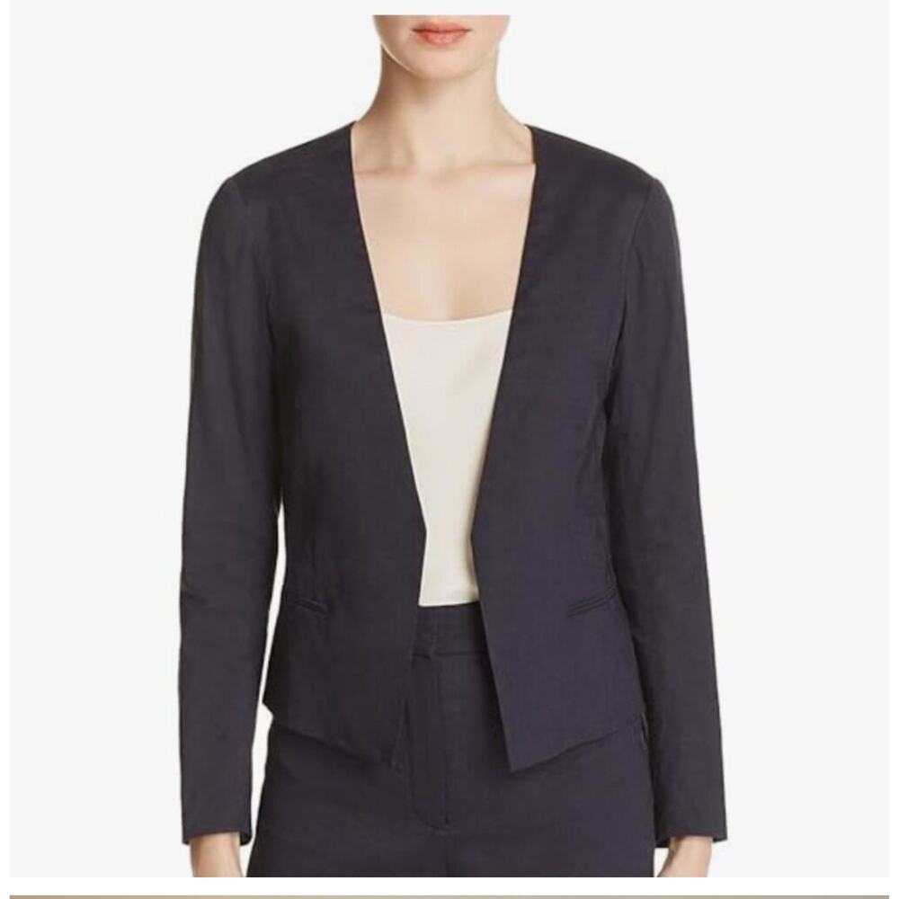 Theory Women's Benefield Open Navy Linen Blazer Size 4